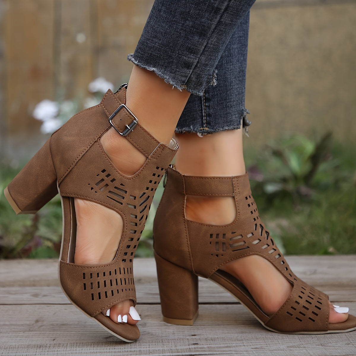 Cut-Out Peep-Toe Black Ankle Boots for Women – Stylish & Comfortable