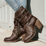 Retro Belt Buckle Boots for Women – Stylish & Comfortable