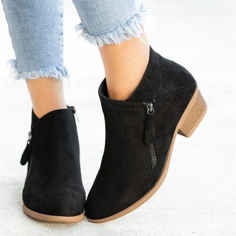 Double-Zipper Black Ankle Boots for Women – Stylish & Comfortable