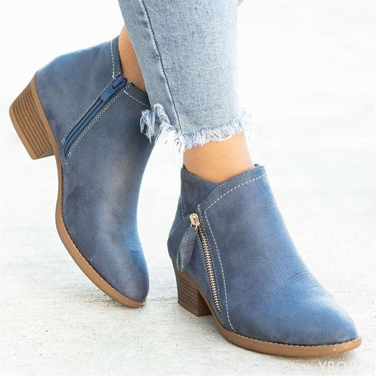 Double-Zipper Black Ankle Boots for Women – Stylish & Comfortable