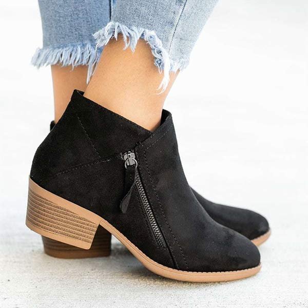 Double-Zipper Black Ankle Boots for Women – Stylish & Comfortable