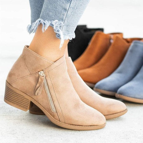 Double-Zipper Black Ankle Boots for Women – Stylish & Comfortable