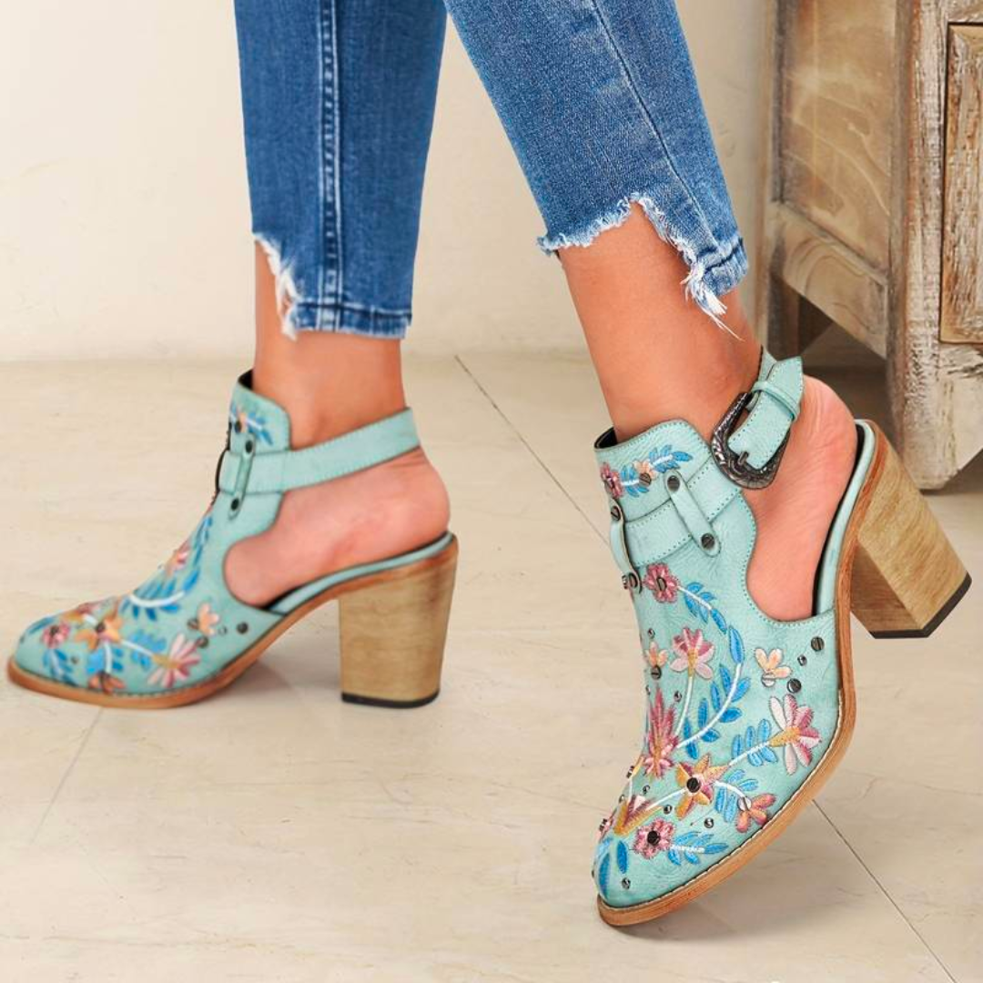Embroidered Floral Ankle Boots for Women – Stylish Western Design