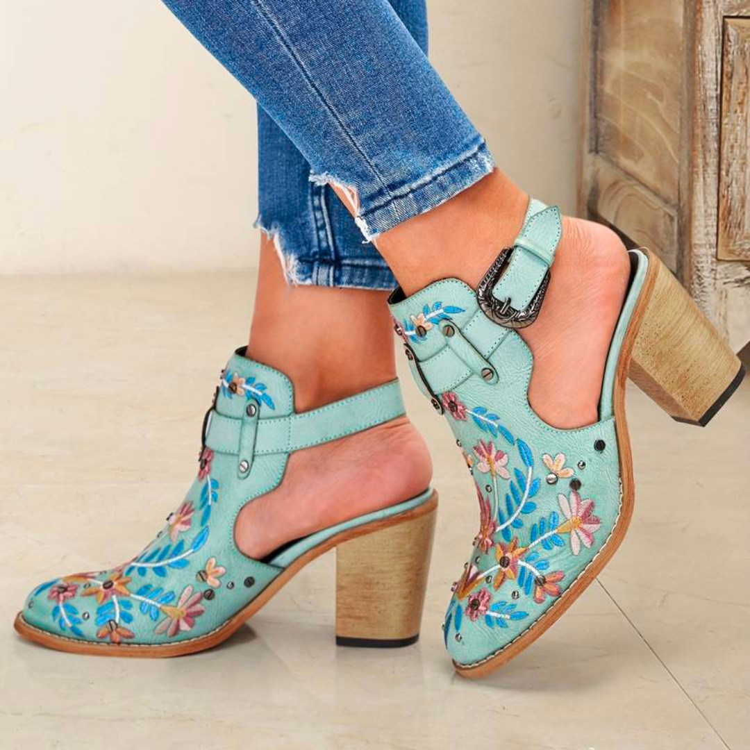 Embroidered Floral Ankle Boots for Women – Stylish Western Design