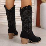 Embroidered Mid-Calf Boots for Women – Stylish & Comfortable Black Design