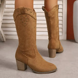Embroidered Mid-Calf Boots for Women – Stylish & Comfortable Black Design