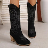 Embroidered Mid-Calf Boots for Women – Stylish & Comfortable Black Design