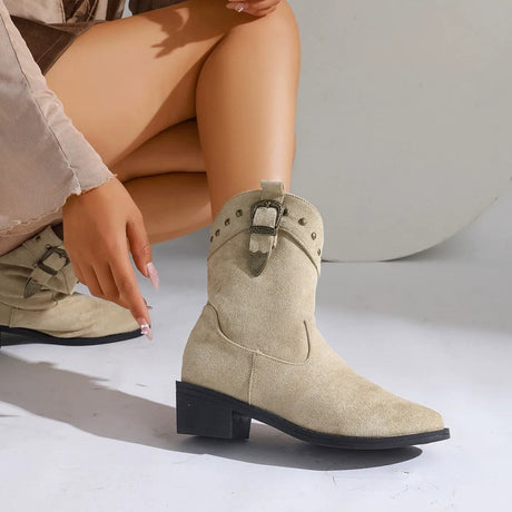 Embroidered Mid-Tube Boots for Women – Chic & Stylish Design