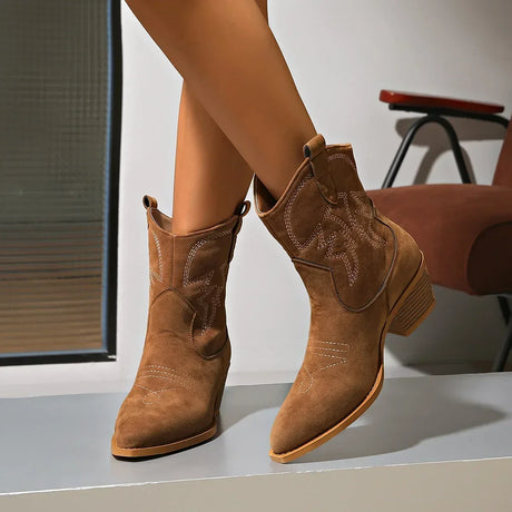 Embroidered Pointed Toe Black Boots for Women – Stylish & Comfortable