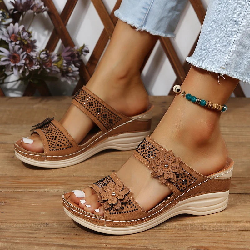 Floral Accent Wedge Sandals for Women – Stylish & Comfortable
