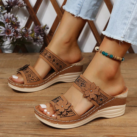 Floral Accent Wedge Sandals for Women – Stylish & Comfortable