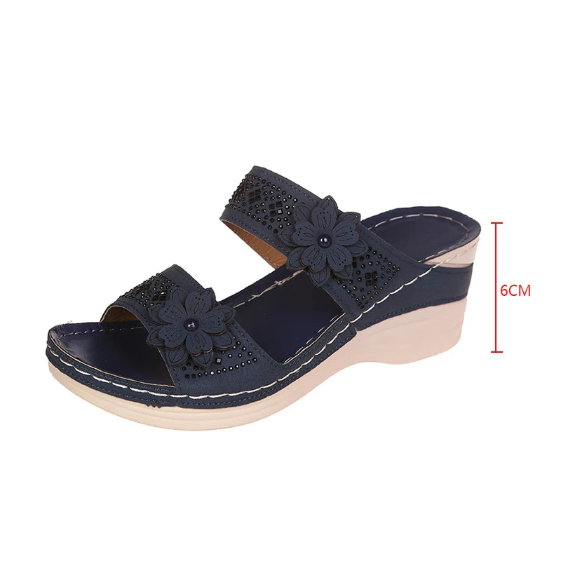 Floral Accent Wedge Sandals for Women – Stylish & Comfortable