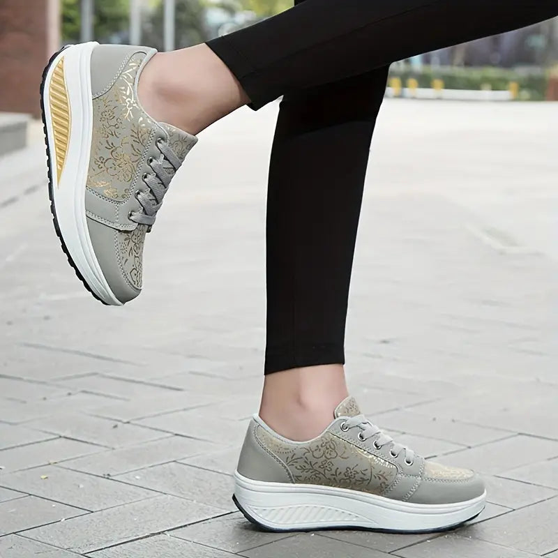 Floral Lace-Up Platform Sneakers for Women – Stylish & Comfortable