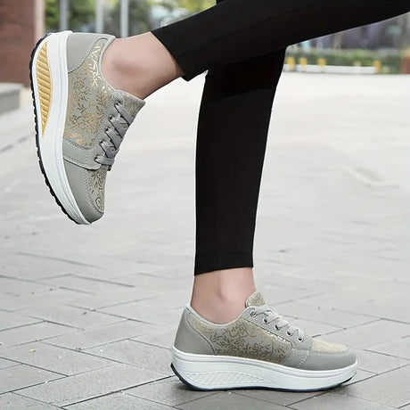 Floral Lace-Up Platform Sneakers for Women – Stylish & Comfortable