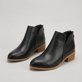 Women's V-Cut Side Zip Ankle Boots – Low Block Heel Comfort