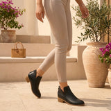 Women's V-Cut Side Zip Ankle Boots – Low Block Heel Comfort