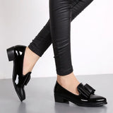 Glossy Black Flats for Women – Chic Slip-On Design with Bow Accent