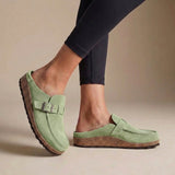 Suede Buckle Clogs for Women – Slip-On Design & Cushioned Cork Support
