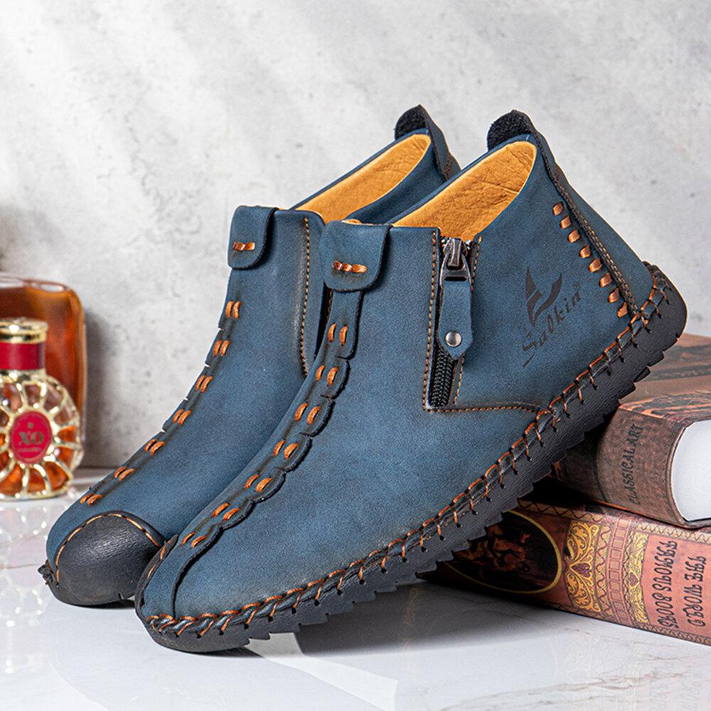 Hand-Sewn Ankle Boots for Men – Soft & Comfortable Slip-On Design 1