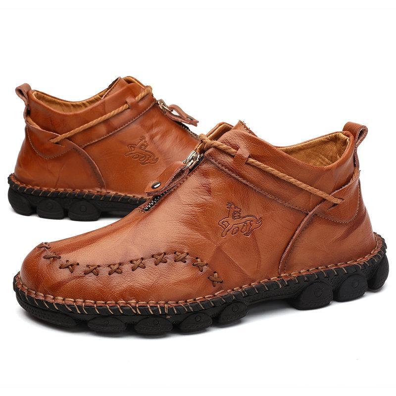 Hand-Stitched Leather Casual Boots for Men – Comfortable & Slip-Resistant 8