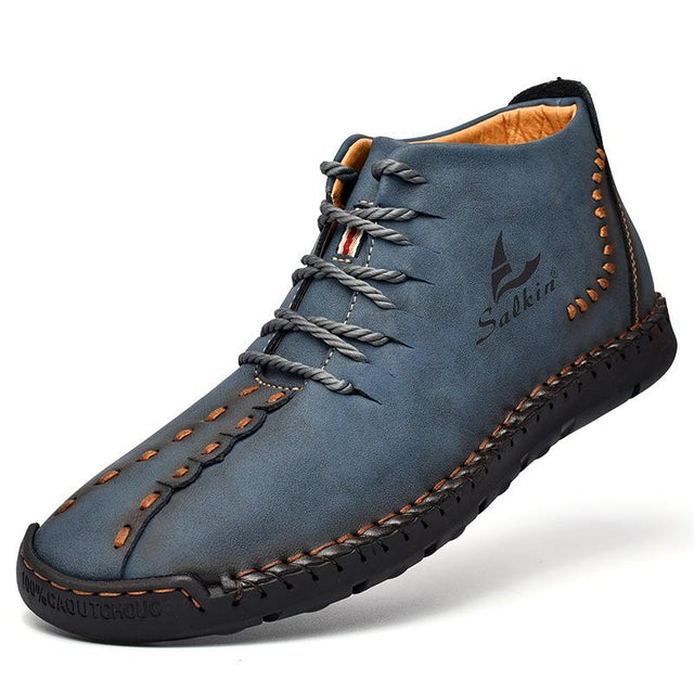 Hand-Stitched Microfiber Leather Ankle Boots for Men – Stylish & Slip-Resistant 0
