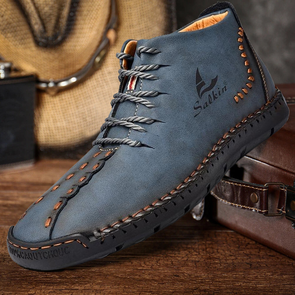 Hand-Stitched Microfiber Leather Ankle Boots for Men – Stylish & Slip-Resistant 1