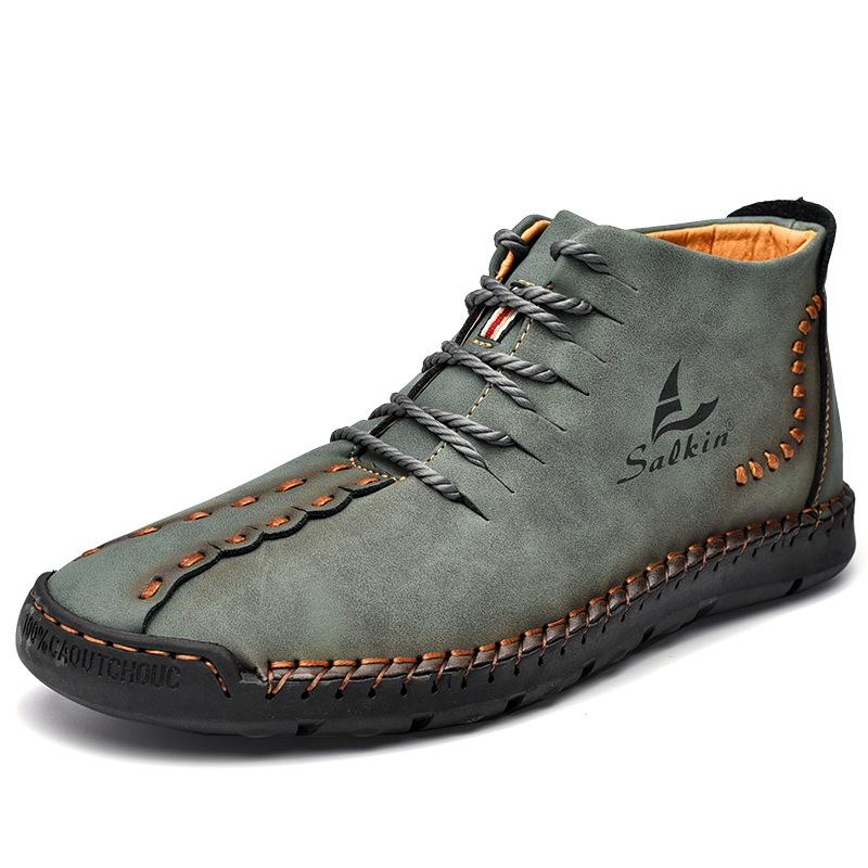 Hand-Stitched Microfiber Leather Ankle Boots for Men – Stylish & Slip-Resistant 4