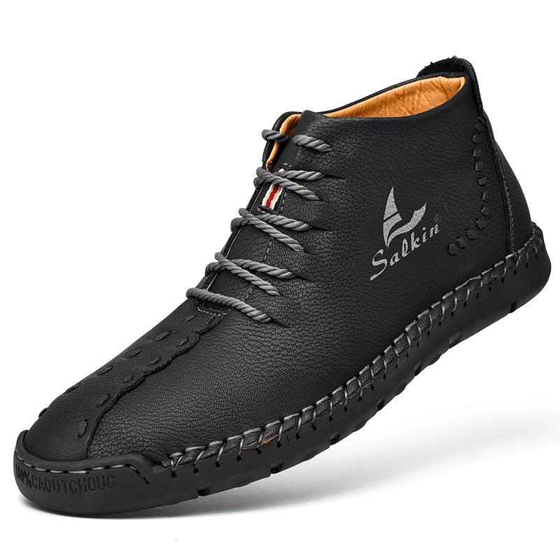 Hand-Stitched Microfiber Leather Ankle Boots for Men – Stylish & Slip-Resistant 9