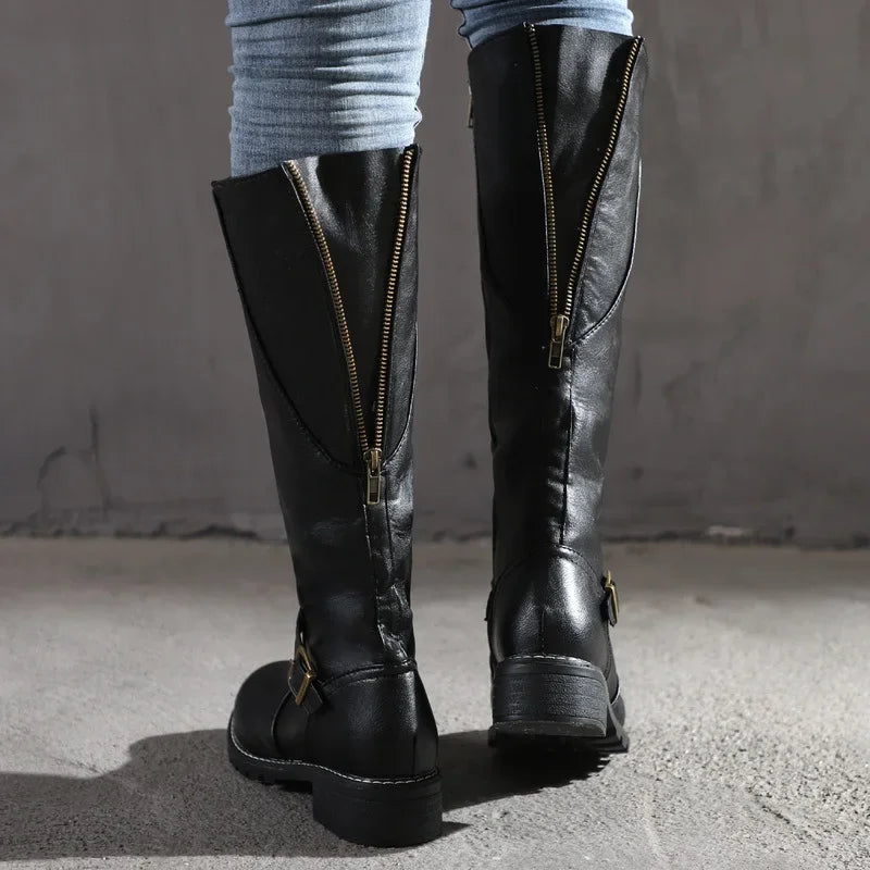 High-Top Biker Boots for Women – Edgy Style with Chunky Heel