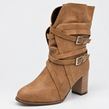 Retro Belt Buckle Boots for Women – Stylish & Comfortable