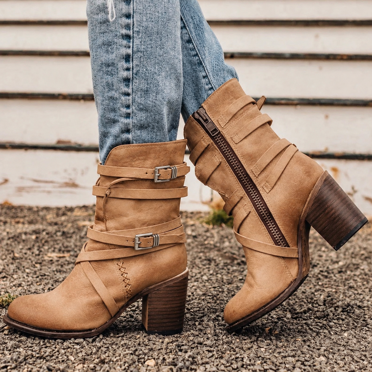 Retro Belt Buckle Boots for Women – Stylish & Comfortable