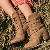Retro Belt Buckle Boots for Women – Stylish & Comfortable