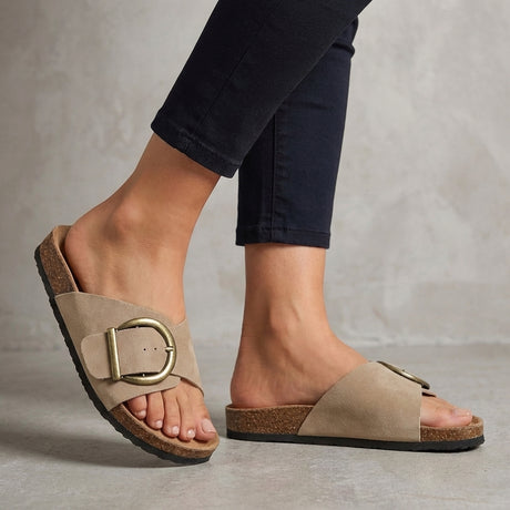 Adjustable Buckle Slide Sandals – Casual Comfort Flat Walking Sandals