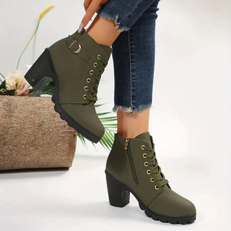 Lace-Up Ankle Boots for Women – Edgy Style with Chunky Heel