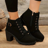 Lace-Up Ankle Boots for Women – Edgy Style with Chunky Heel