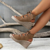 Lace-Up Black Wedge Sandals for Women – Stylish Comfort & Elevation