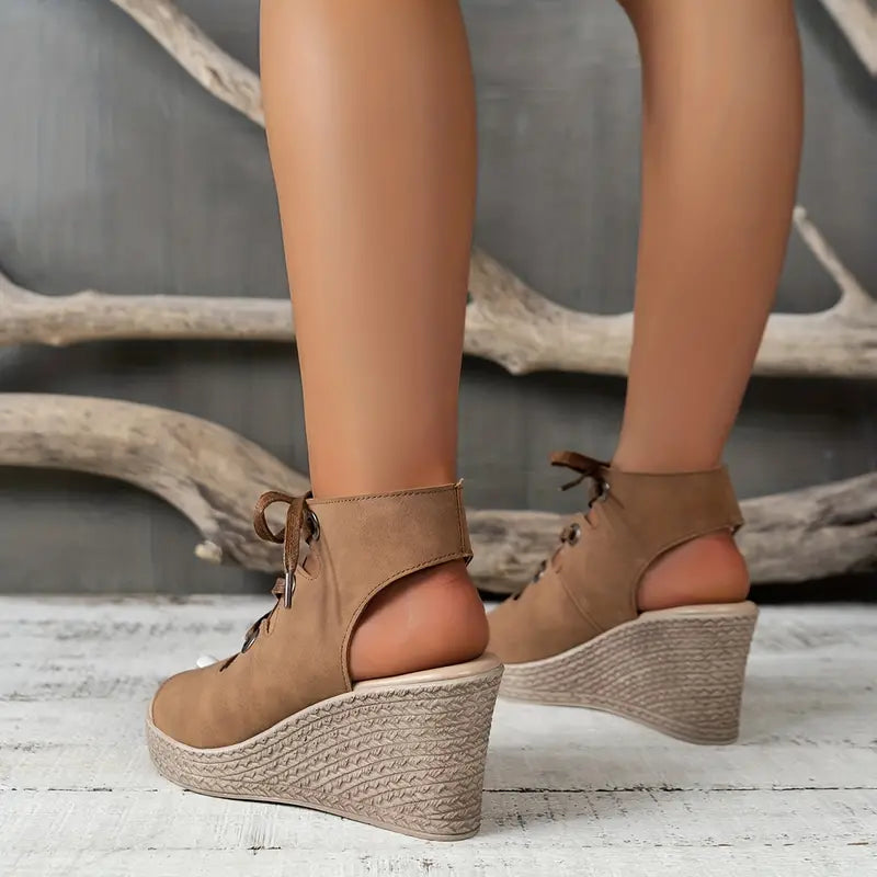 Lace-Up Black Wedge Sandals for Women – Stylish Comfort & Elevation