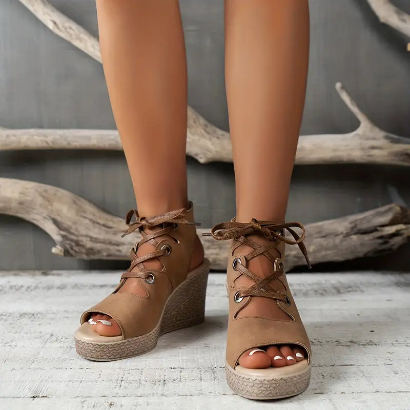 Lace-Up Black Wedge Sandals for Women – Stylish Comfort & Elevation