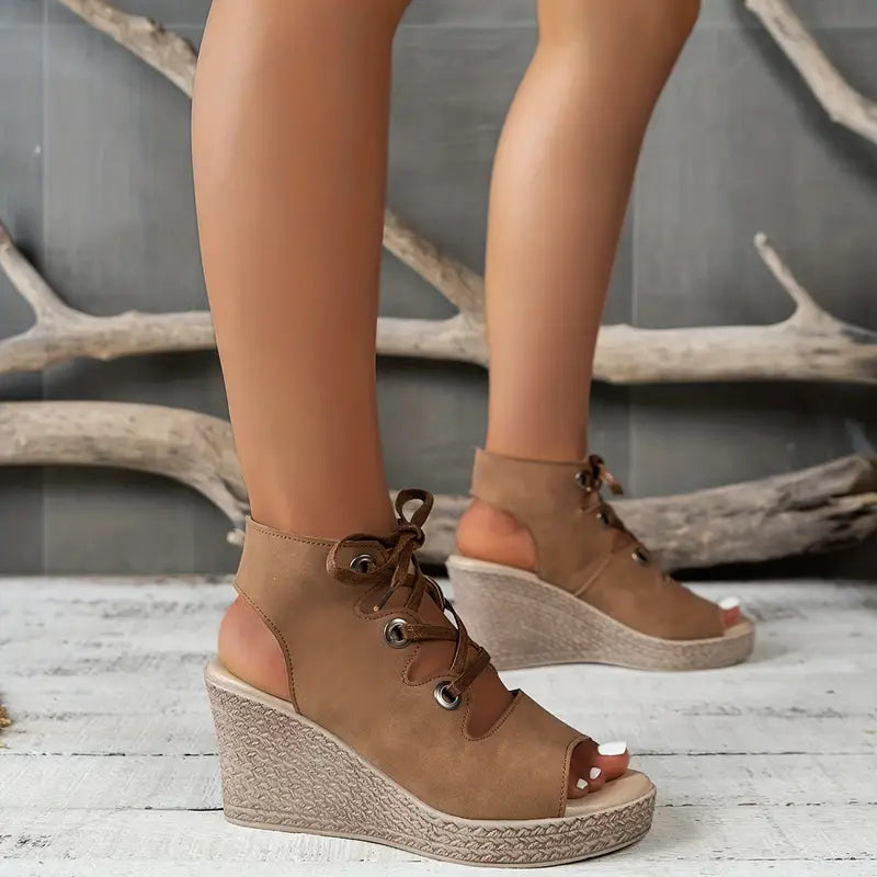 Lace-Up Black Wedge Sandals for Women – Stylish Comfort & Elevation