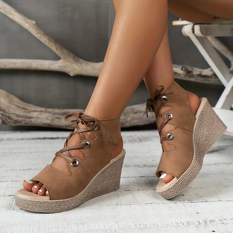 Lace-Up Black Wedge Sandals for Women – Stylish Comfort & Elevation