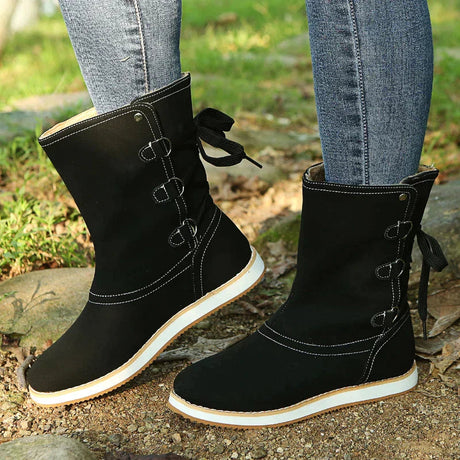 Lace-Up Mid-Calf Boots for Women – Stylish & Versatile
