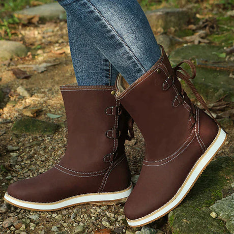 Lace-Up Mid-Calf Boots for Women – Stylish & Versatile