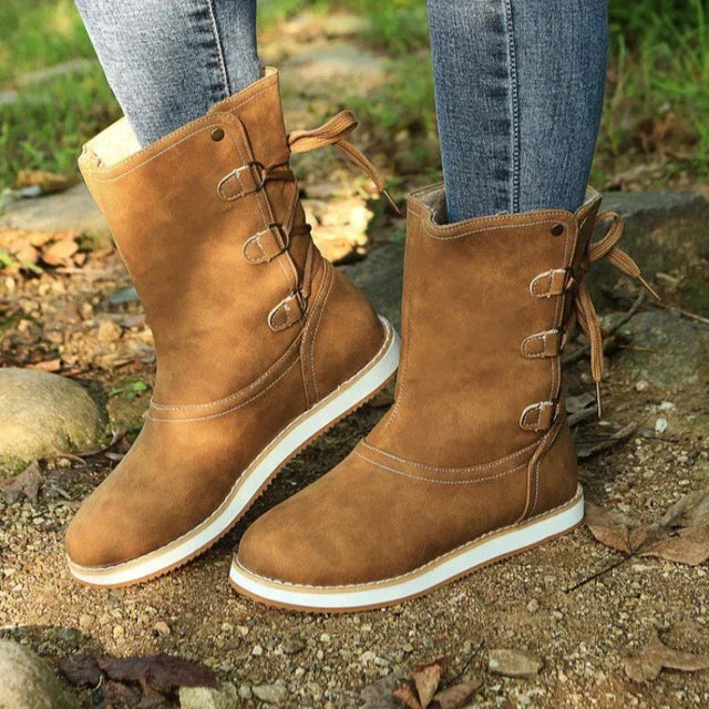Lace-Up Mid-Calf Boots for Women – Stylish & Versatile