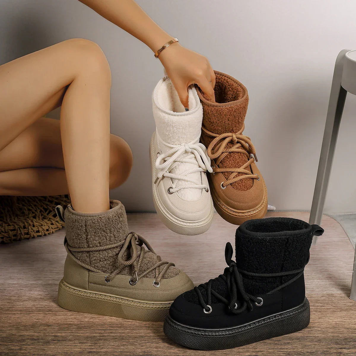 Lace-Up Winter Boots for Women – Cozy & Non-Slip Design