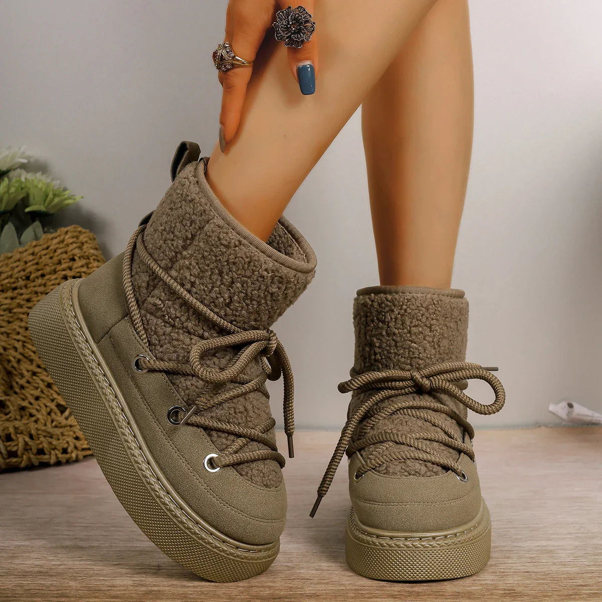 Lace-Up Winter Boots for Women – Cozy & Non-Slip Design