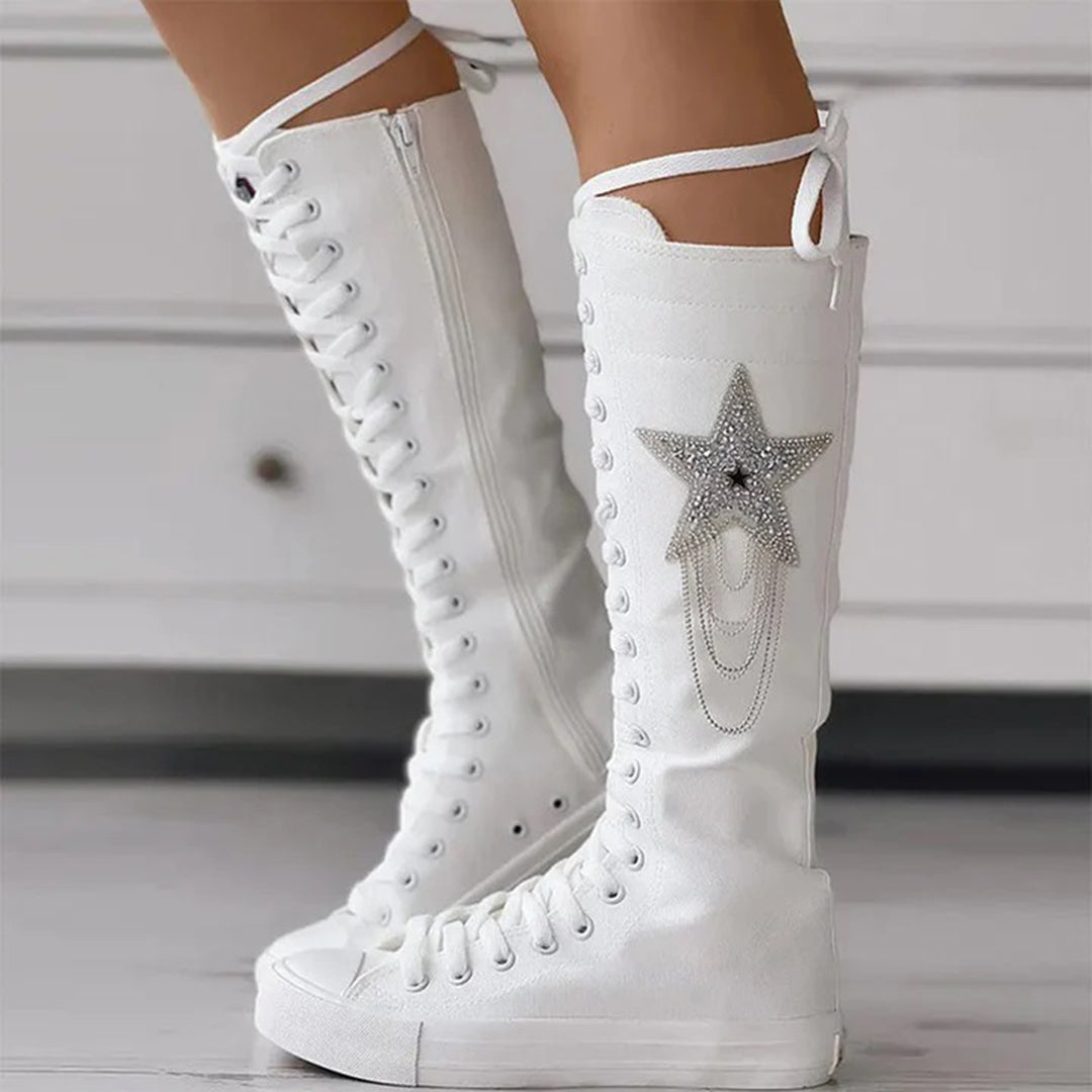 Lace-Up Long Sneaker Boots – Edgy & Comfortable Footwear