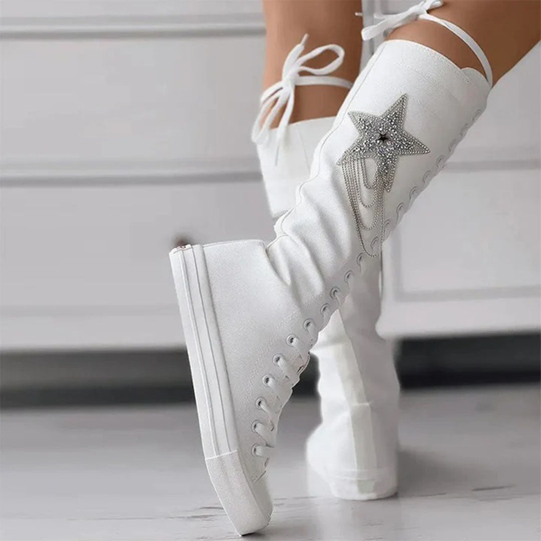 Lace-Up Long Sneaker Boots – Edgy & Comfortable Footwear