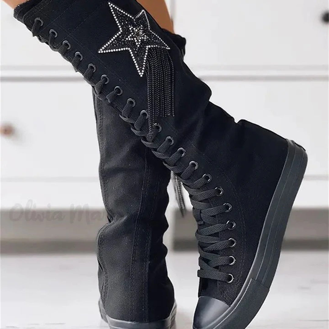 Lace-Up Long Sneaker Boots – Edgy & Comfortable Footwear