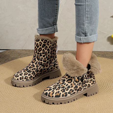 Leopard Print Snow Boots for Women – Cozy & Stylish Winter Footwear