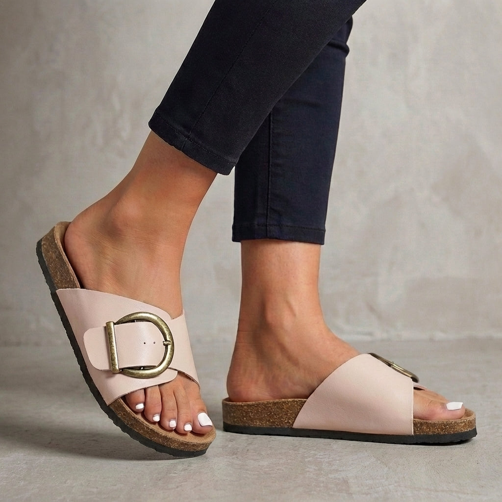 Adjustable Buckle Slide Sandals – Casual Comfort Flat Walking Sandals